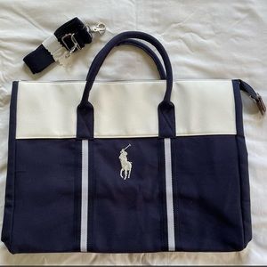 Polo Ralph Lauren Navy & White Leather and Canvas
Large Duffle Bag